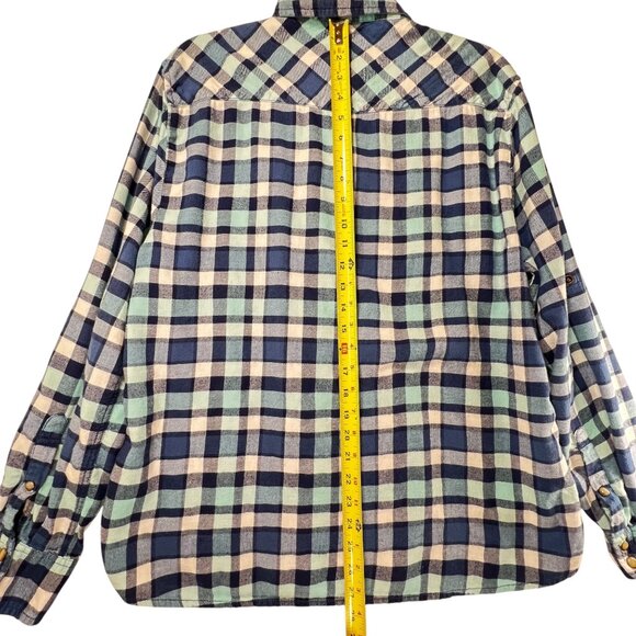 Bea Jachs Girlfriend Blue Gray Plaid Flannel Shirt Pearl Snap Buttons Western XL - Picture 13 of 13